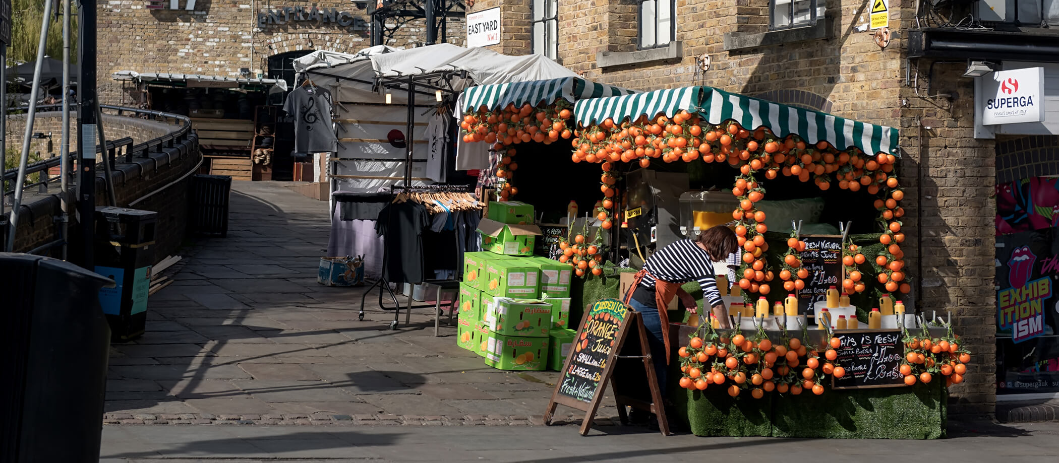 Camden-Lock-Market-London-SF-banner Lady at grocery stand in Camden Lock Market, London. Photo by Susannah Fields