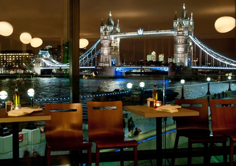 Towerbridge-view-from-More-London-Riverside-SF-01 London Tower bridge view from restaurant at night. Photo by Susannah Fields