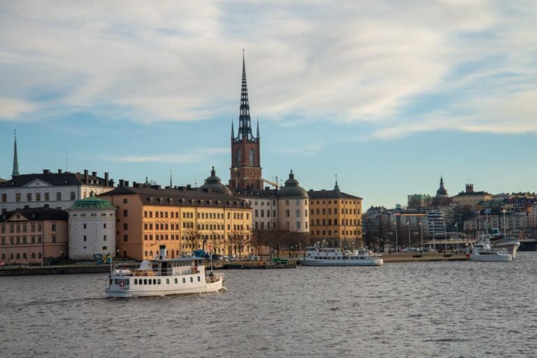 Stockholm-Sweden-Riddarholmen-ELJ-006 A ferry brings pedestrians between Riddarholmen and City Hall, Stadshuset, in Stockholm, Sweden. Photo by Eva-Lotta Jansson