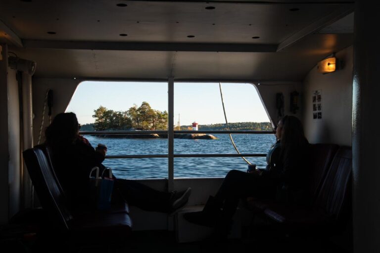 Stockholm-Sweden-Vaxholm-ELJ-010 Passengers enjoying the view from a ferry in the archipelago, Stockholm, Sweden. Photo by Eva-Lotta Jansson